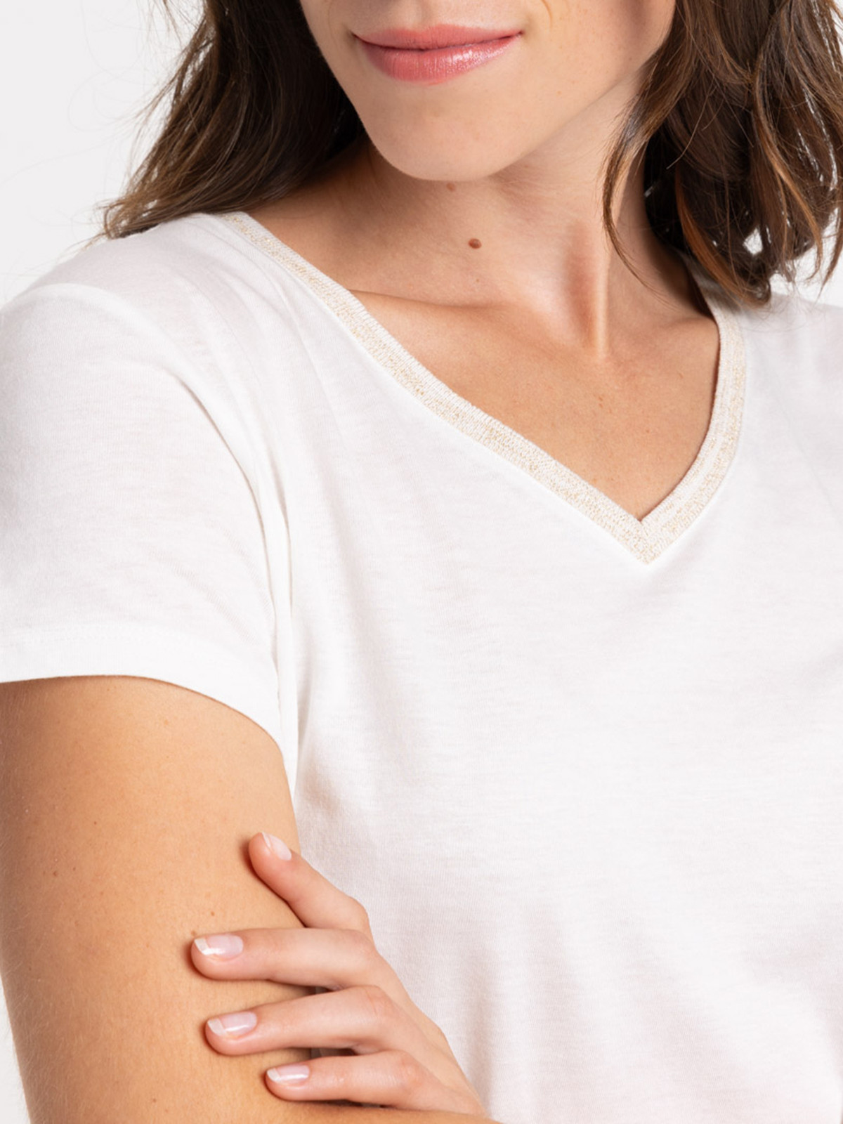 T-shirt col V écru femme