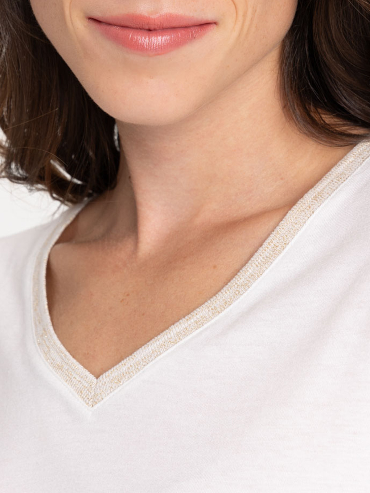 T-shirt col V écru femme