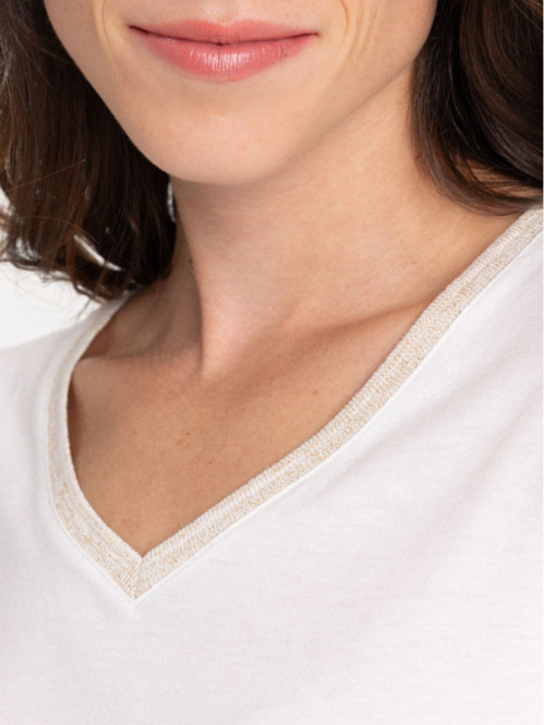T-shirt col V écru femme