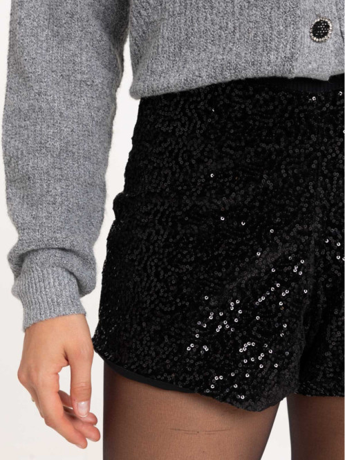 Short velours et sequins noir femme Short velours et sequins noir femme