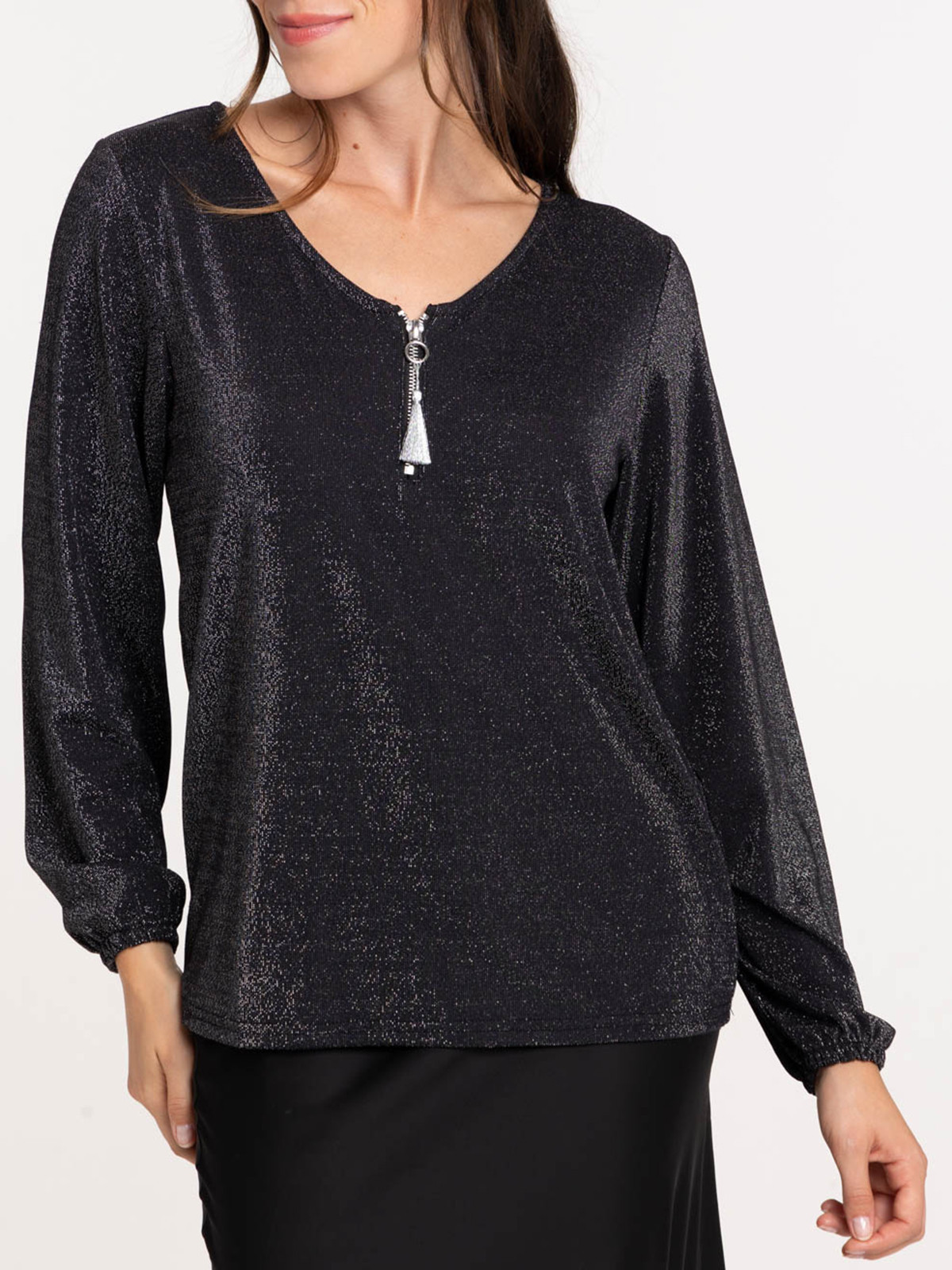 Tee-shirt col V zippé femme