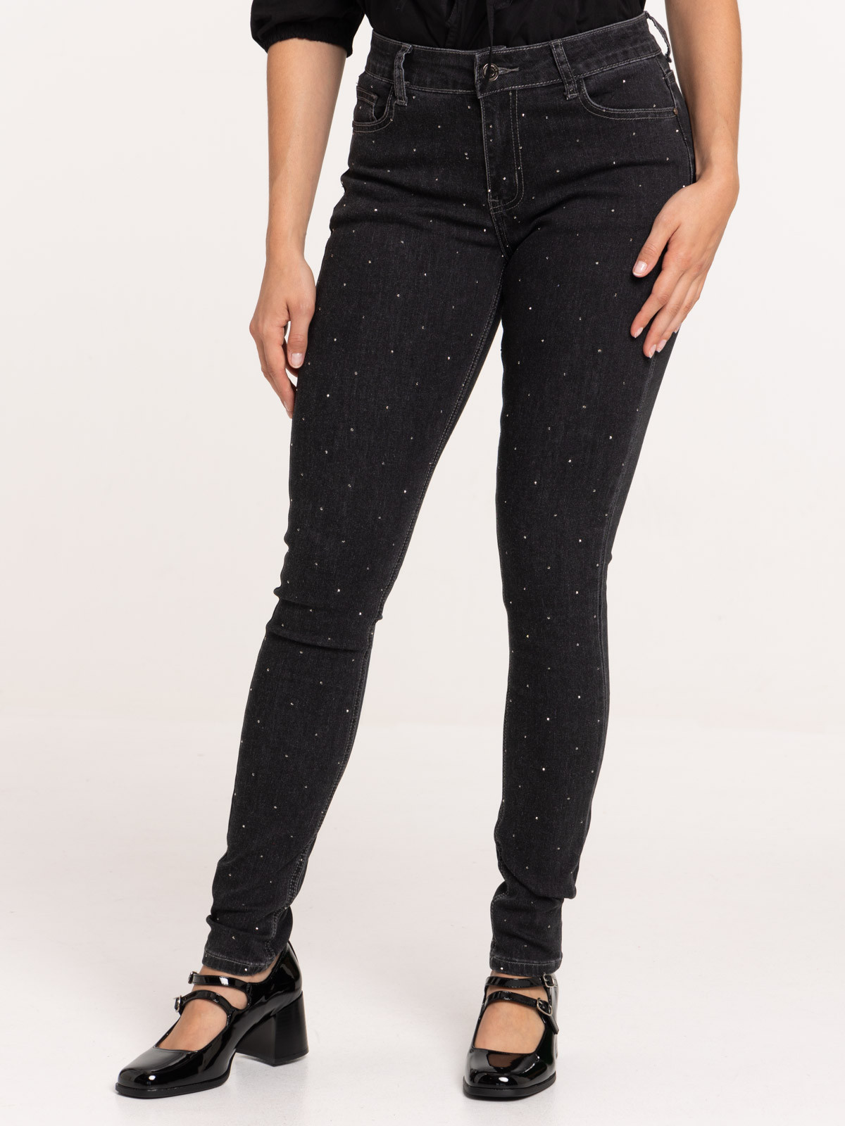 Jean skinny studs gris femme