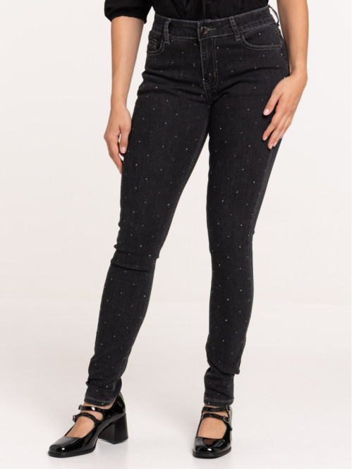 Jean skinny studs gris femme