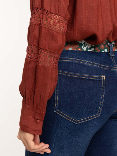 Blouse col volanté avec liens femme