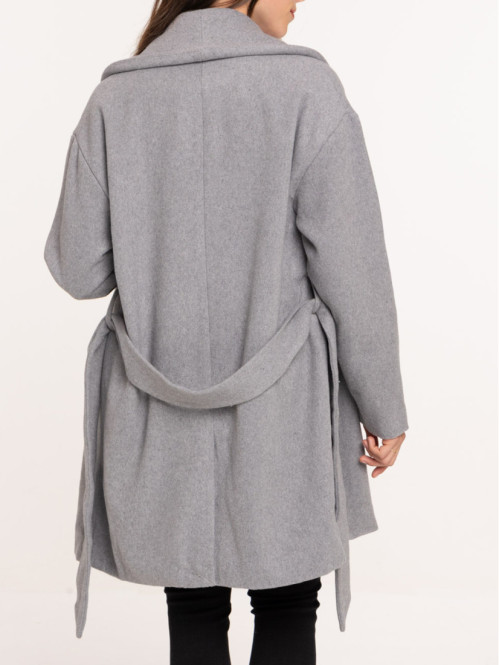 Manteau ceinturé gris clair chiné femme Manteau ceinturé gris clair chiné femme