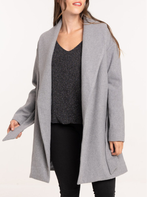 Manteau ceinturé gris clair chiné femme Manteau ceinturé gris clair chiné femme