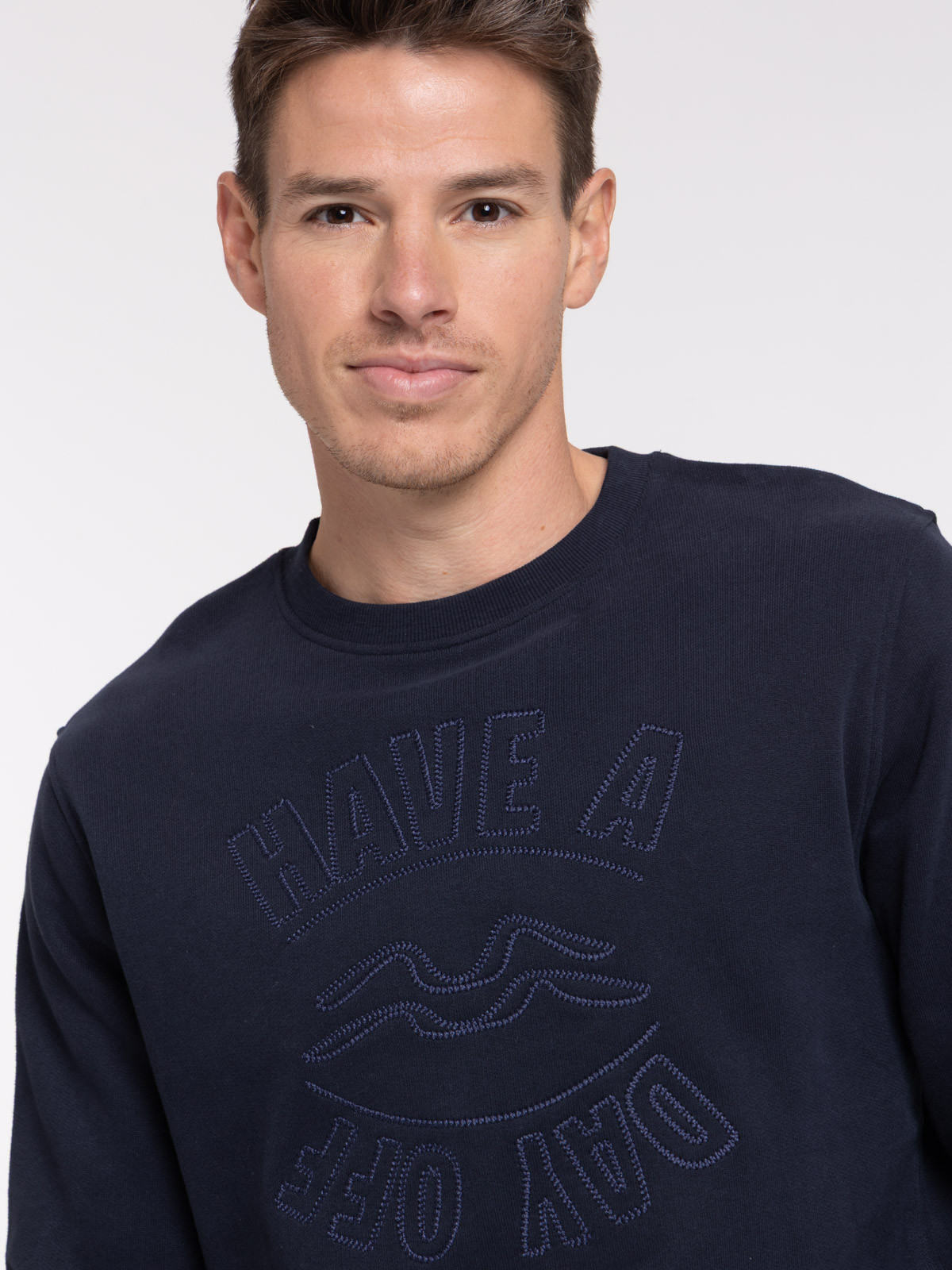 Sweat col rond message brodé homme