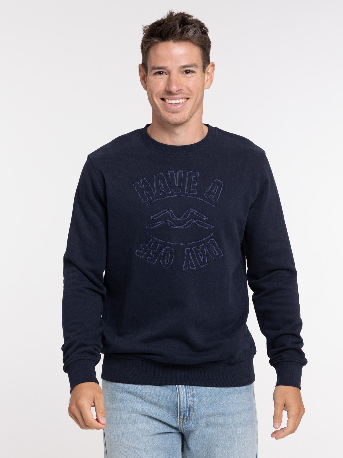 Sweat col rond message brodé homme