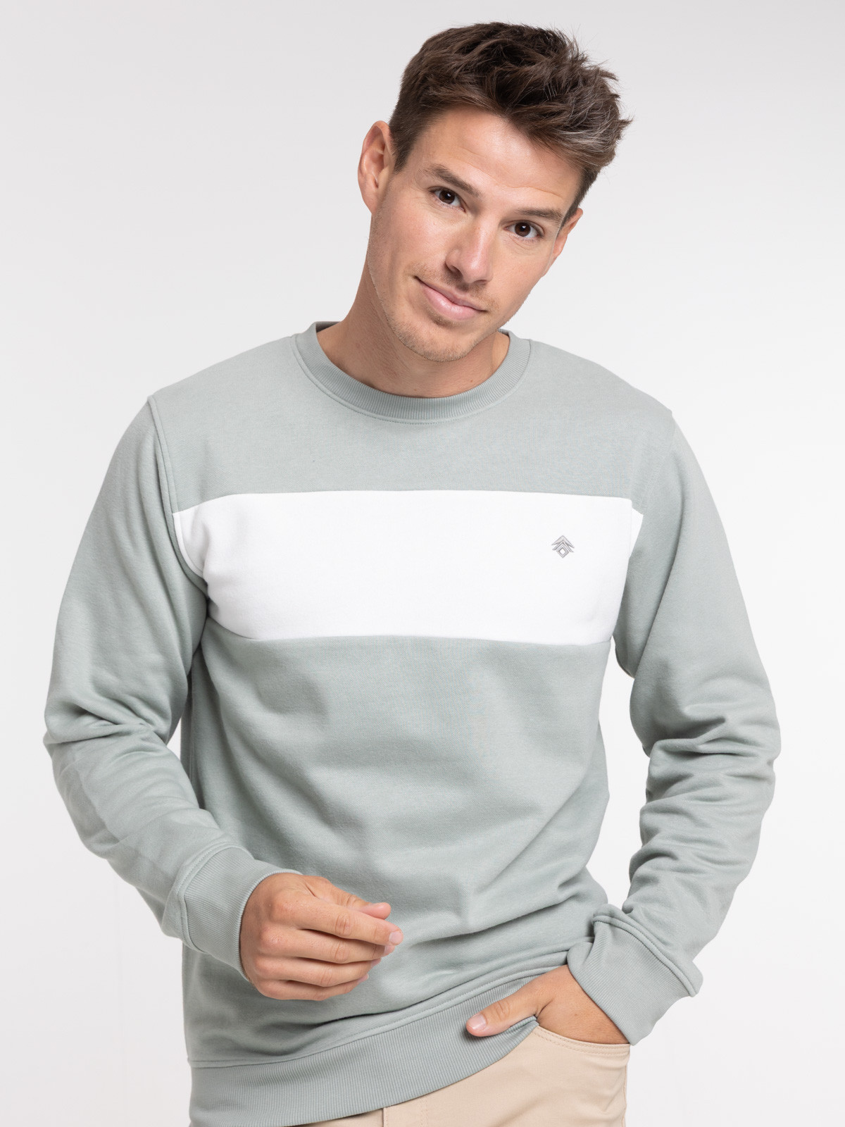 Sweat col rond bicolore homme