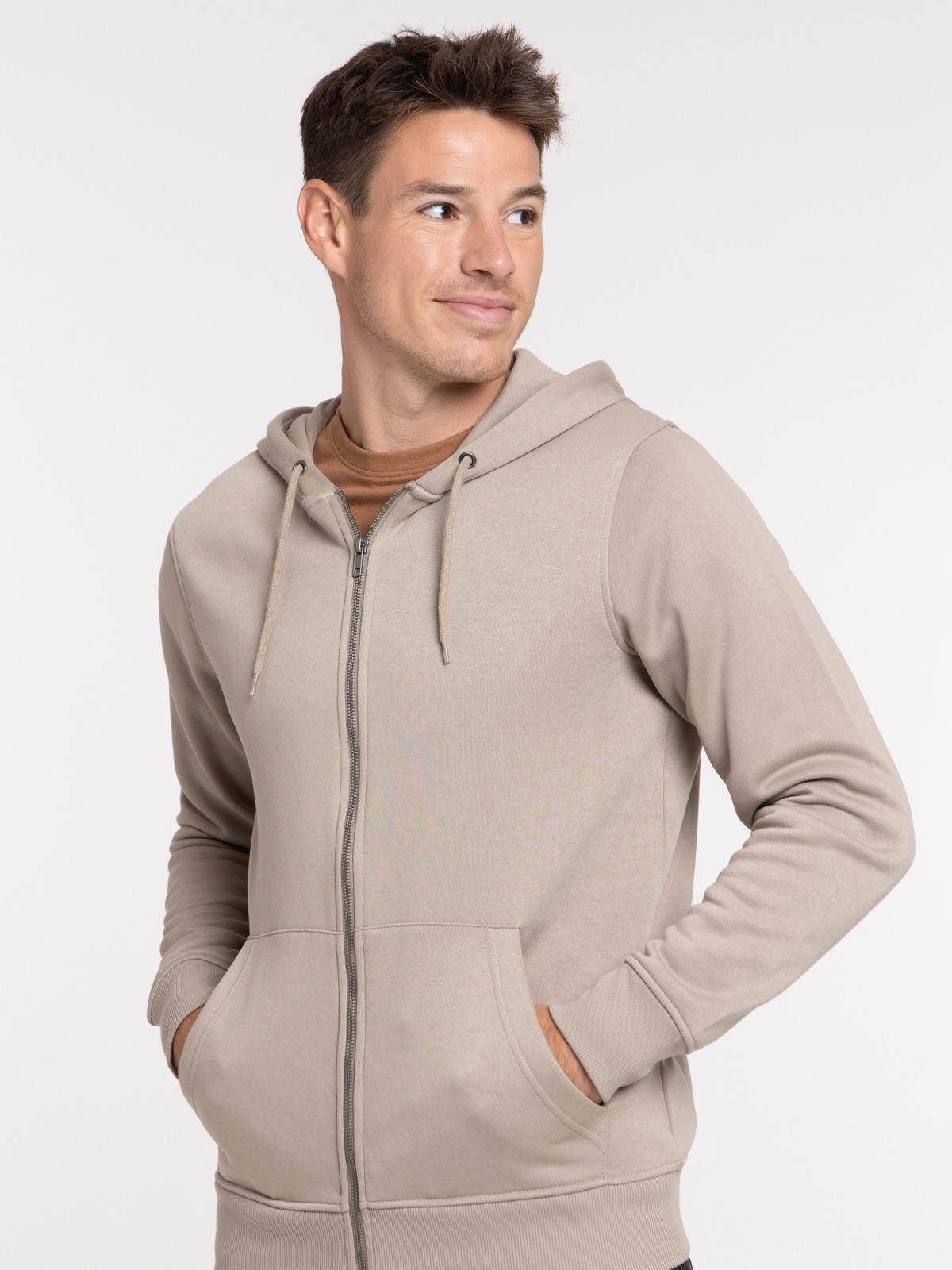 Sweat zippé capuche taupe grise homme Sweat zippé capuche taupe grise homme