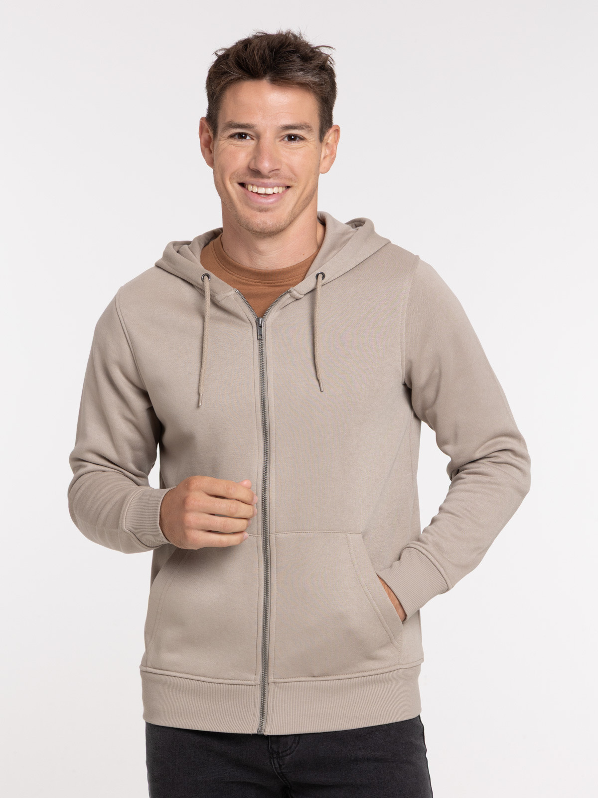Sweat zippé capuche taupe grise homme Sweat zippé capuche taupe grise homme