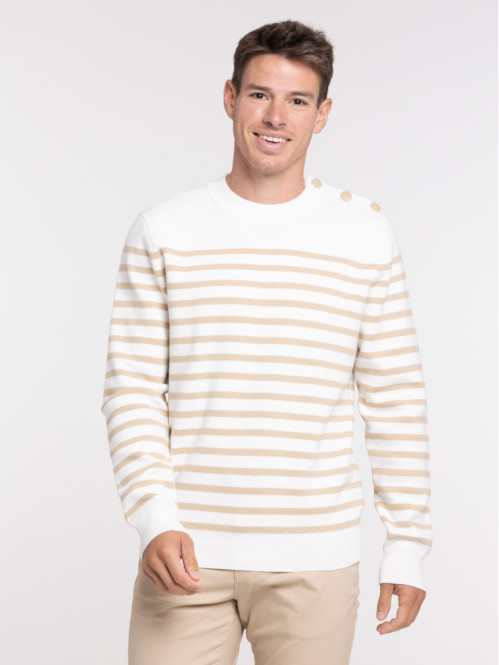 Pull rayé boutons épaule homme