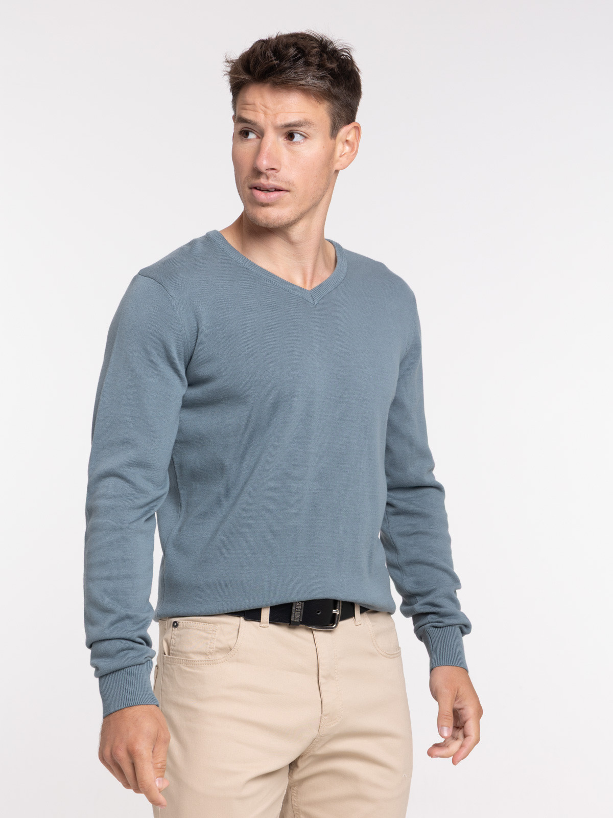 Pull col rond coloris tonnerre homme