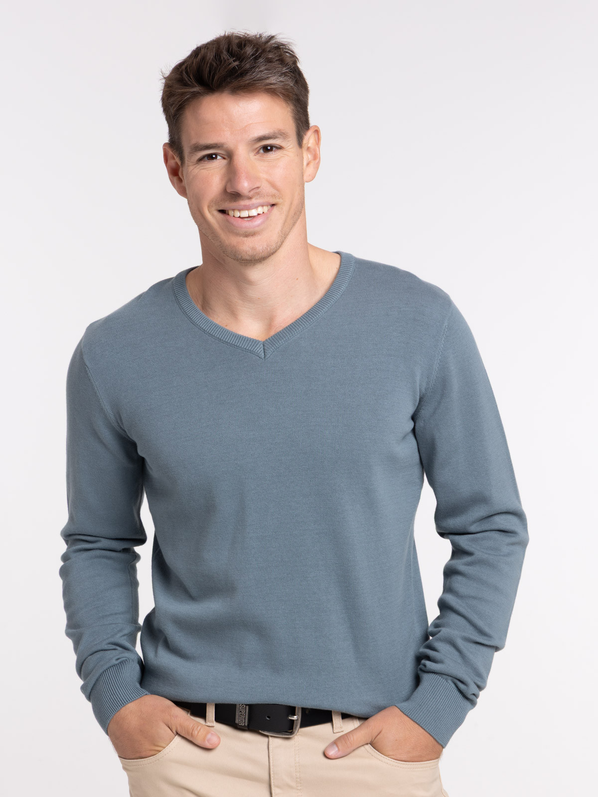Pull col rond coloris tonnerre homme