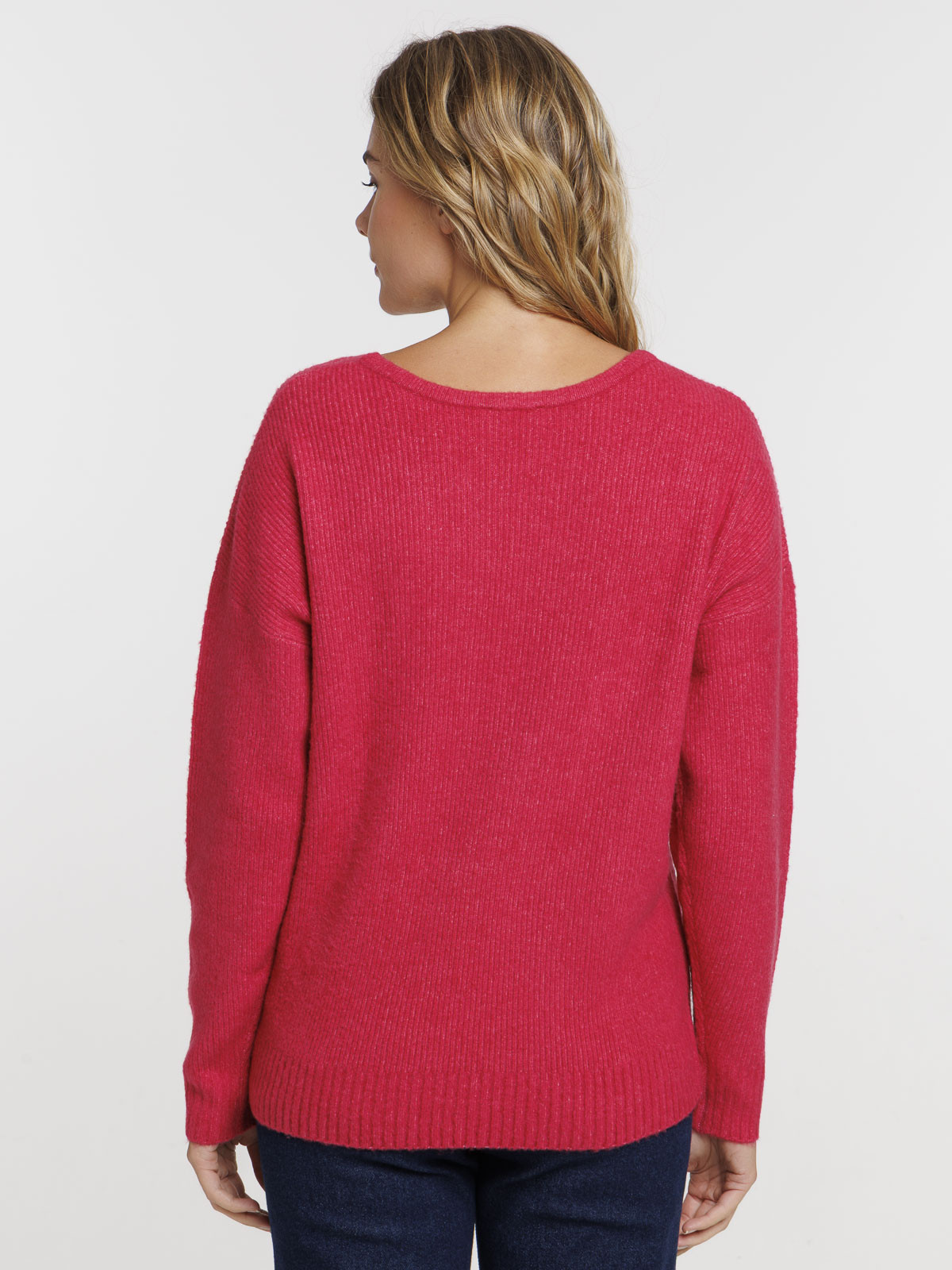 Pull col V rose fiesta femme