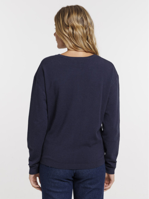 Pull fin col rond marine...