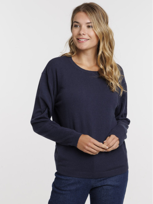 Pull fin col rond marine...