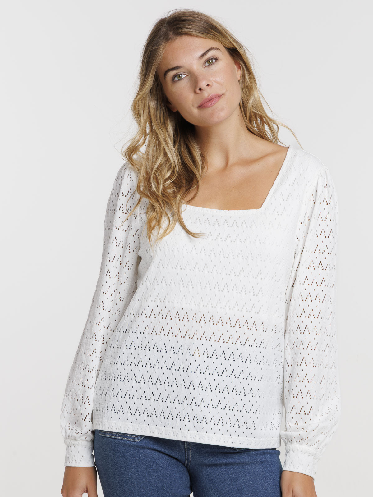 T-shirt col carré manches longues femme