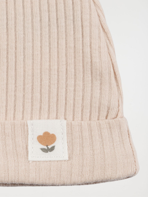 Bonnet naissance fleur rose...