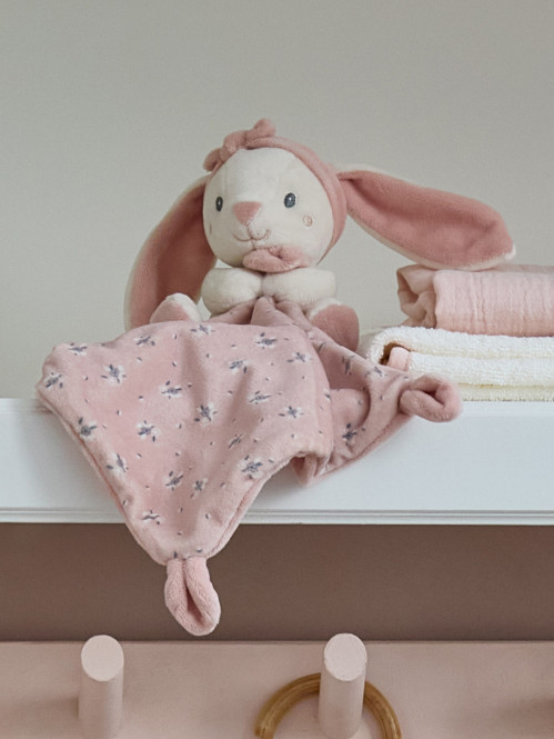 Doudou mouchoir naissance lapin rose
