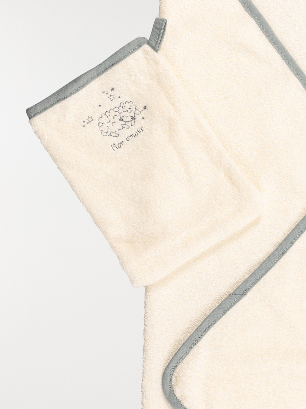 Cape de bain et gant bleu bébé