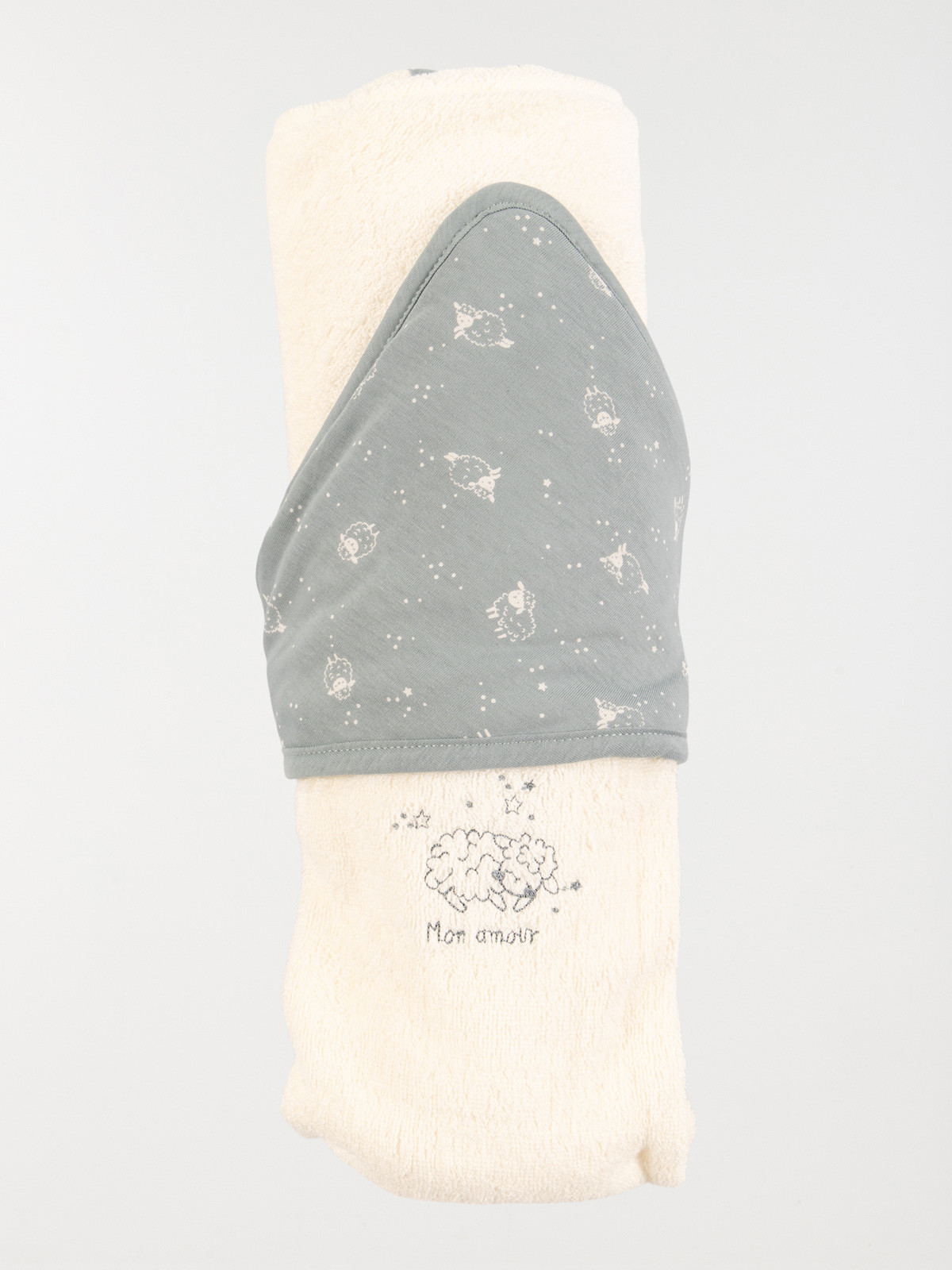 Cape de bain et gant bleu bébé