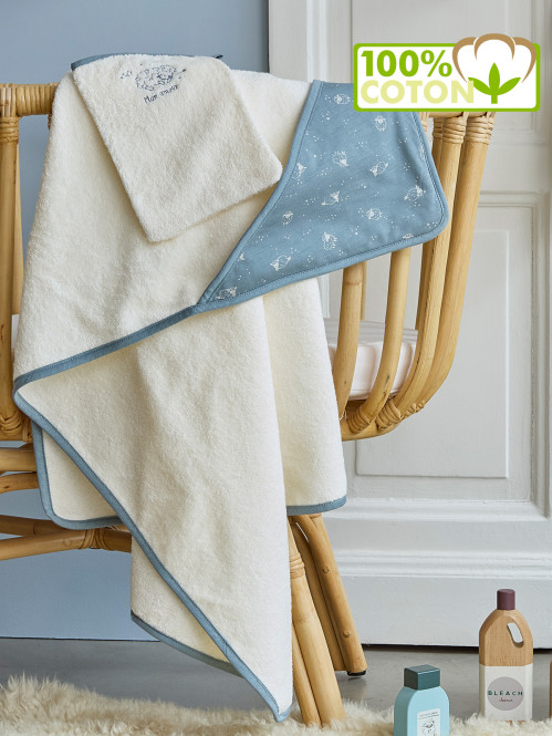 Cape de bain et gant bleu bébé