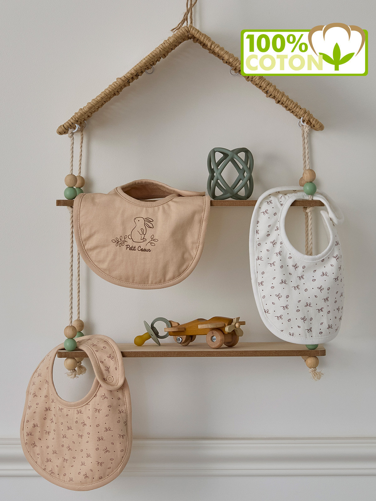 Lot de 3 bavoirs petit coeur bébé