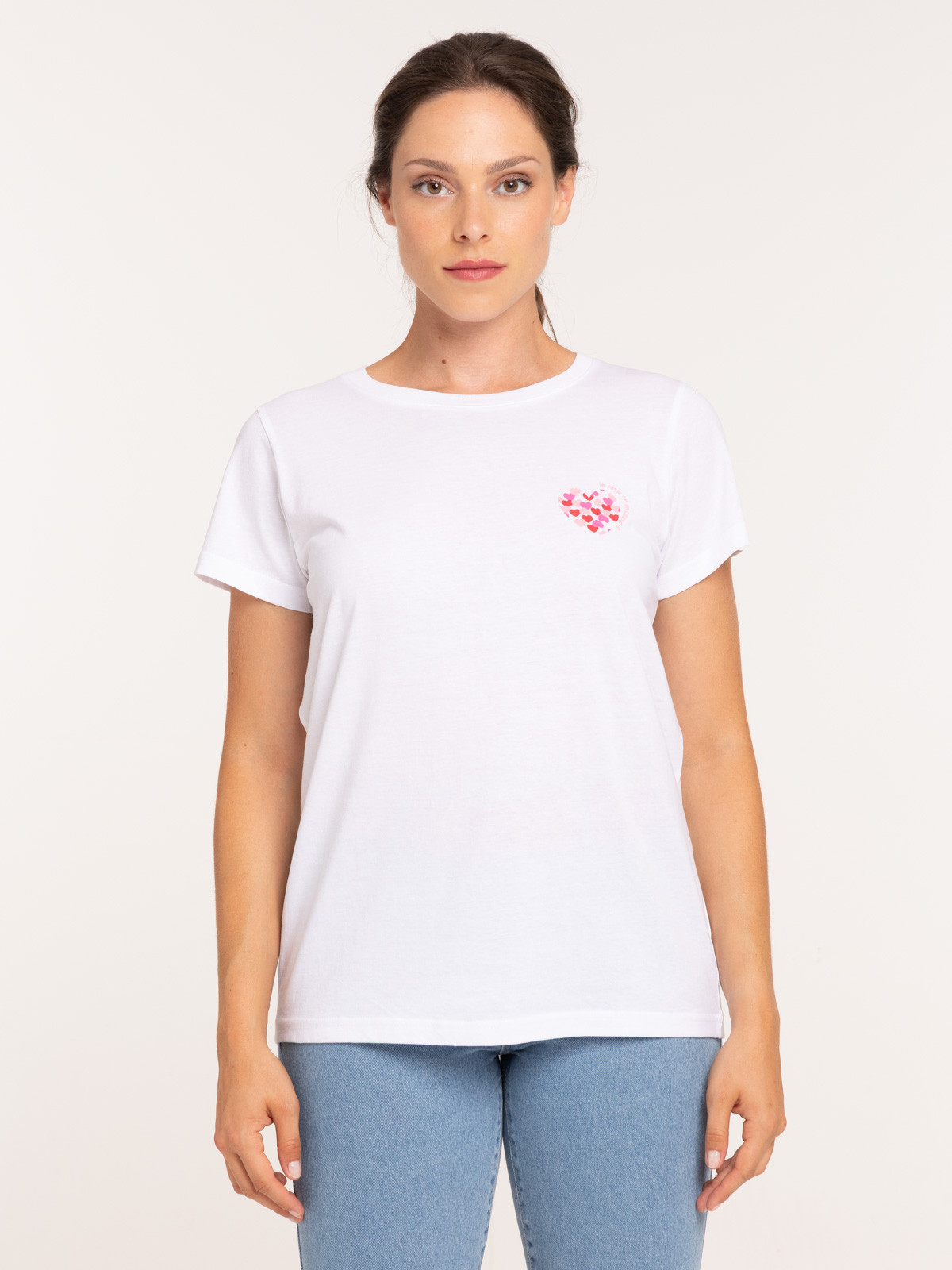 Tee-shirt blanc motif coeur femme