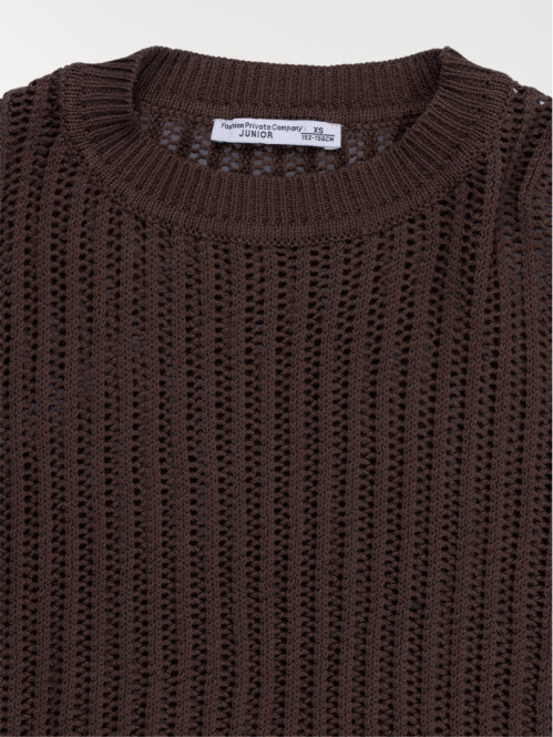 Pull col rond ajouré fille...