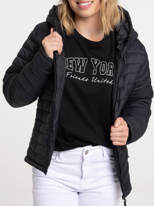 Doudoune à capuche noire femme
