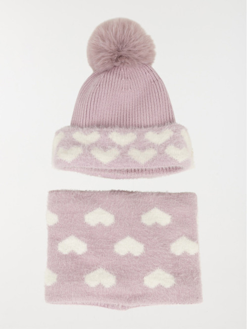 Ensemble bonnet et snood coeur fille