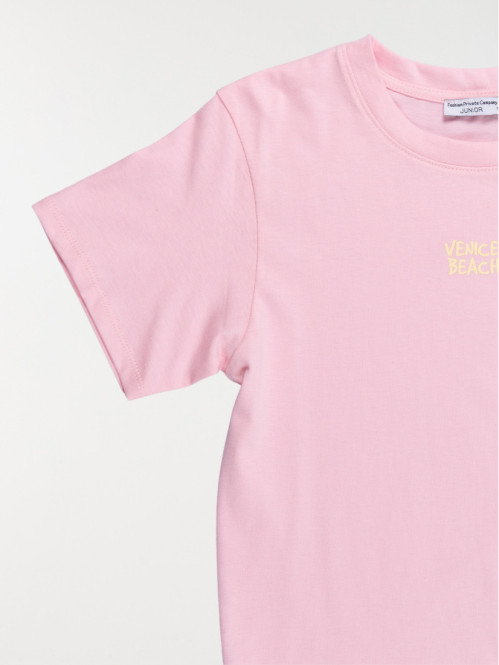 T-shirt motif rose poudre...
