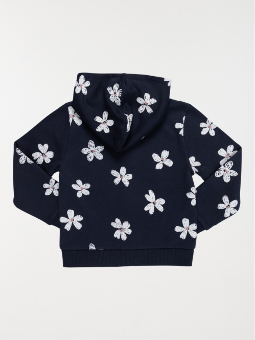 Sweat capuche fleuri fille...