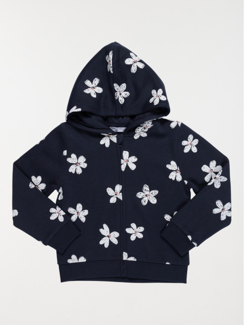 Sweat capuche fleuri fille...