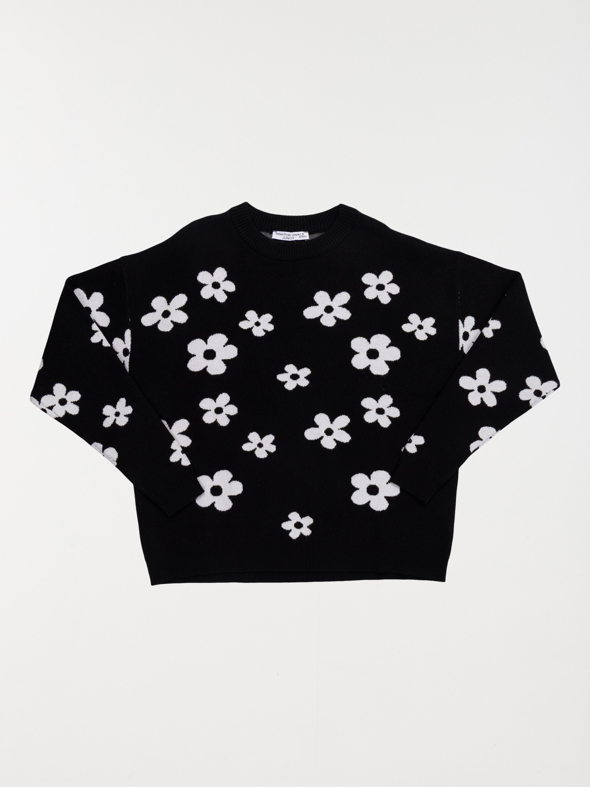 Pull noir motif fleuri fille (XXS-M))