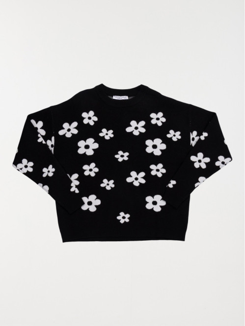 Pull noir motif fleuri...