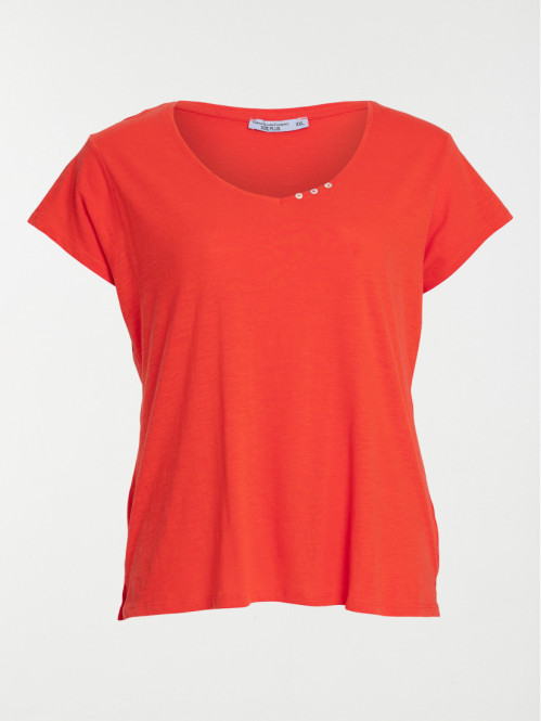 T-shirt col V uni grande taille femme