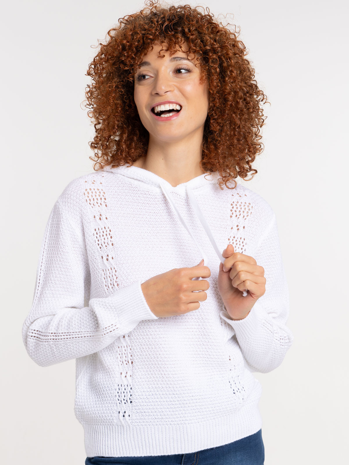 Pull à capuche écru femme Pull à capuche écru femme