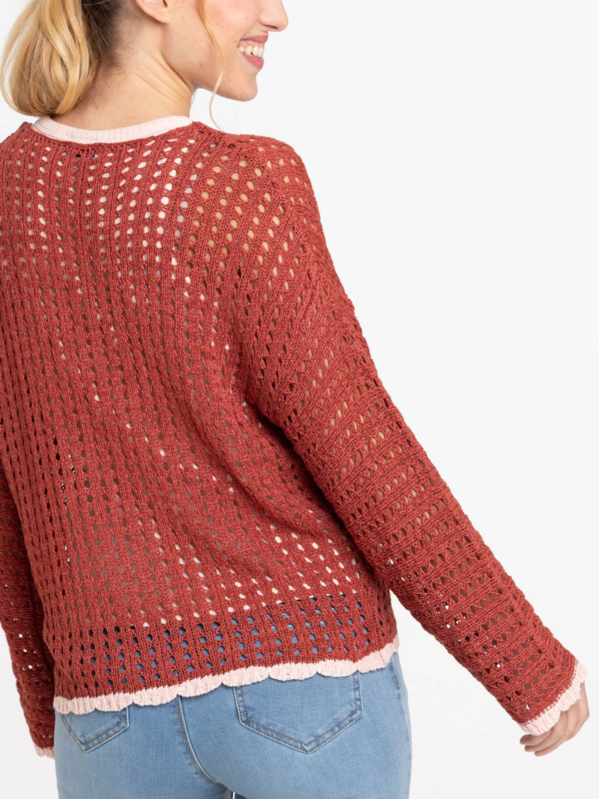 Pull crochet marron rougi femme