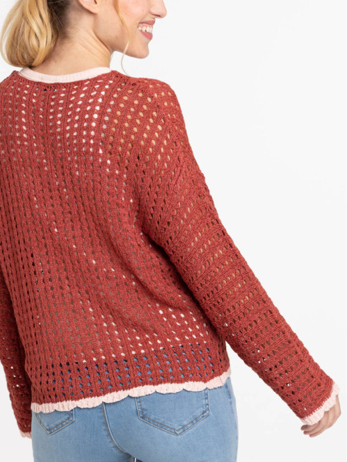 Pull crochet marron rougi femme