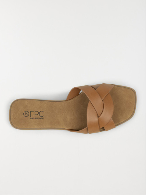 Mules plates femme camel...