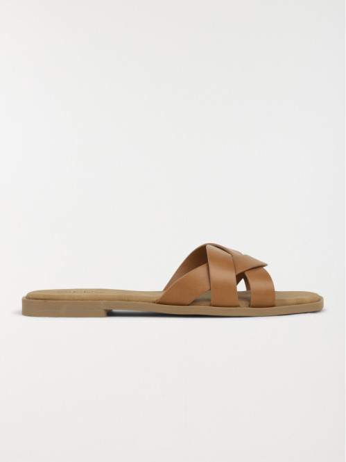 Mules plates femme camel...
