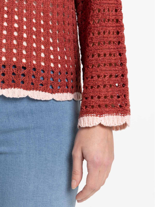 Pull crochet marron rougi femme