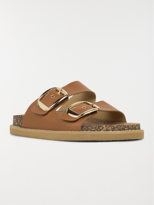 Mules 2 boucles femme camel...