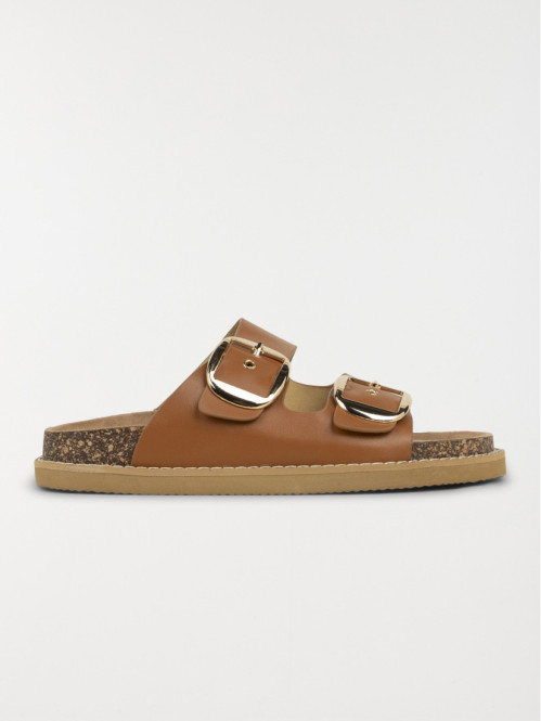 Mules 2 boucles femme camel...