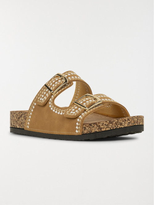 Mules brodées femme camel...