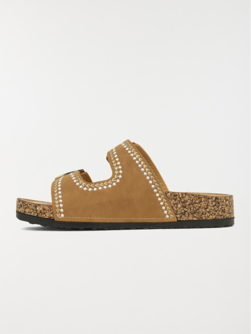 Mules brodées femme camel...