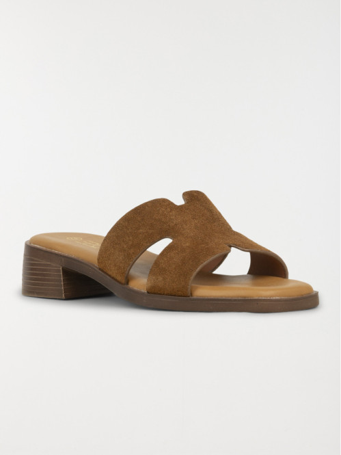 Mules à talon femme tan...