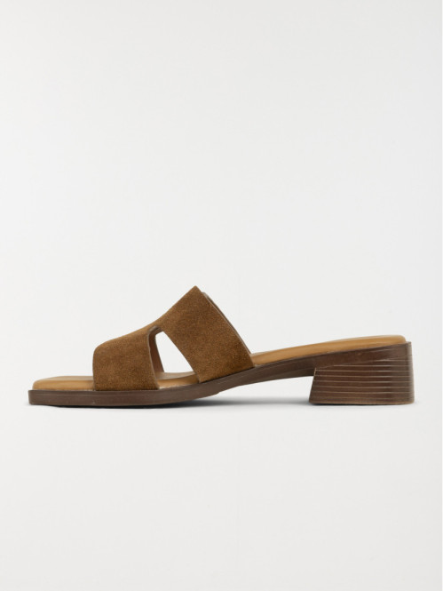 Mules à talon femme tan...